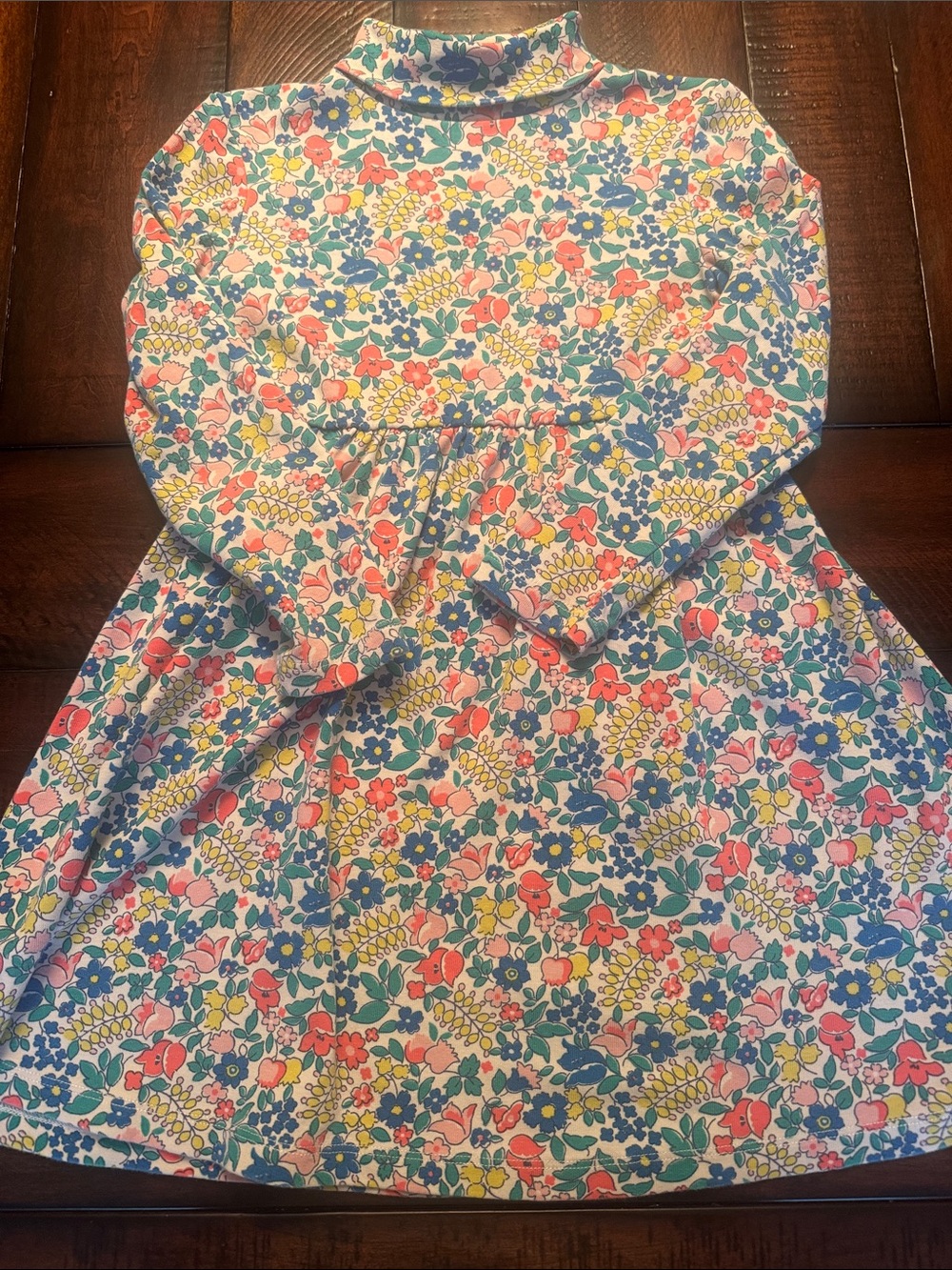 Mini Boden Bright Ditsy Floral Roll Neck Jersey Turtleneck Dress 6-7Y